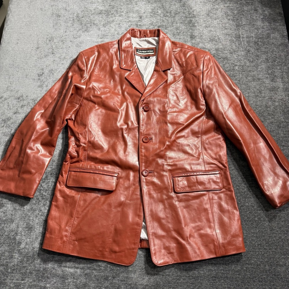 Vintage Ambition New York Men's‎ Red Genuine Leather Jacket Size XL
